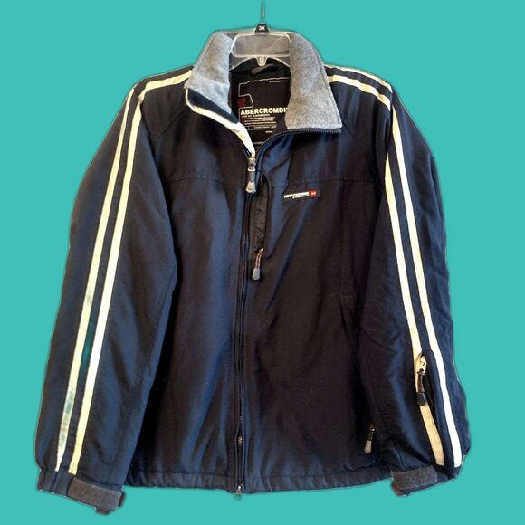 Vintage Y2K Abercrombie Fitch A92 Fleece Lined Coat Stripes Tech Pockets L 90s - Picture 1 of 11